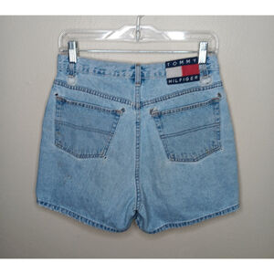 VTG 90s Y2K Tommy Hilfiger Women's Small 28 Denim Shorts Distressed Big Flag USA